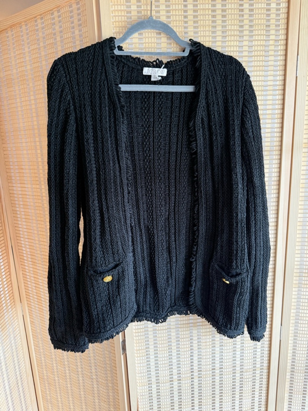 J. Crew Black Knit Open Cardigan with Gold Buttons